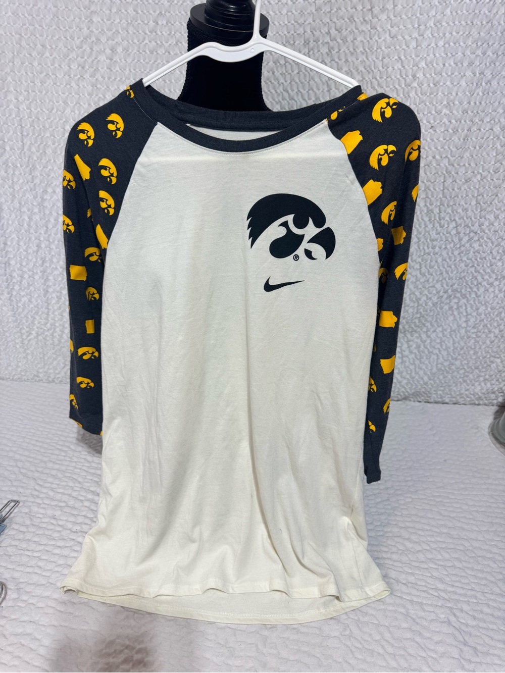 Nike White Raglan Tee with Black & Gold Hawkeye Sleeves
